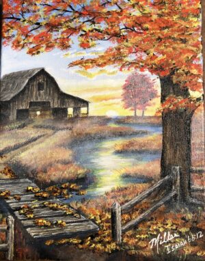 I will extend peace to her like a river. Isaiah 66:12 "Barn & .Bridge at Sunset"