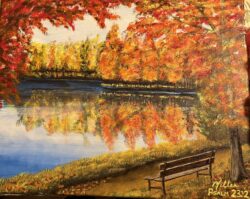 "Fall Bench" -- He leads me beside still waters. Psalm 23:2 "Fall Bench"